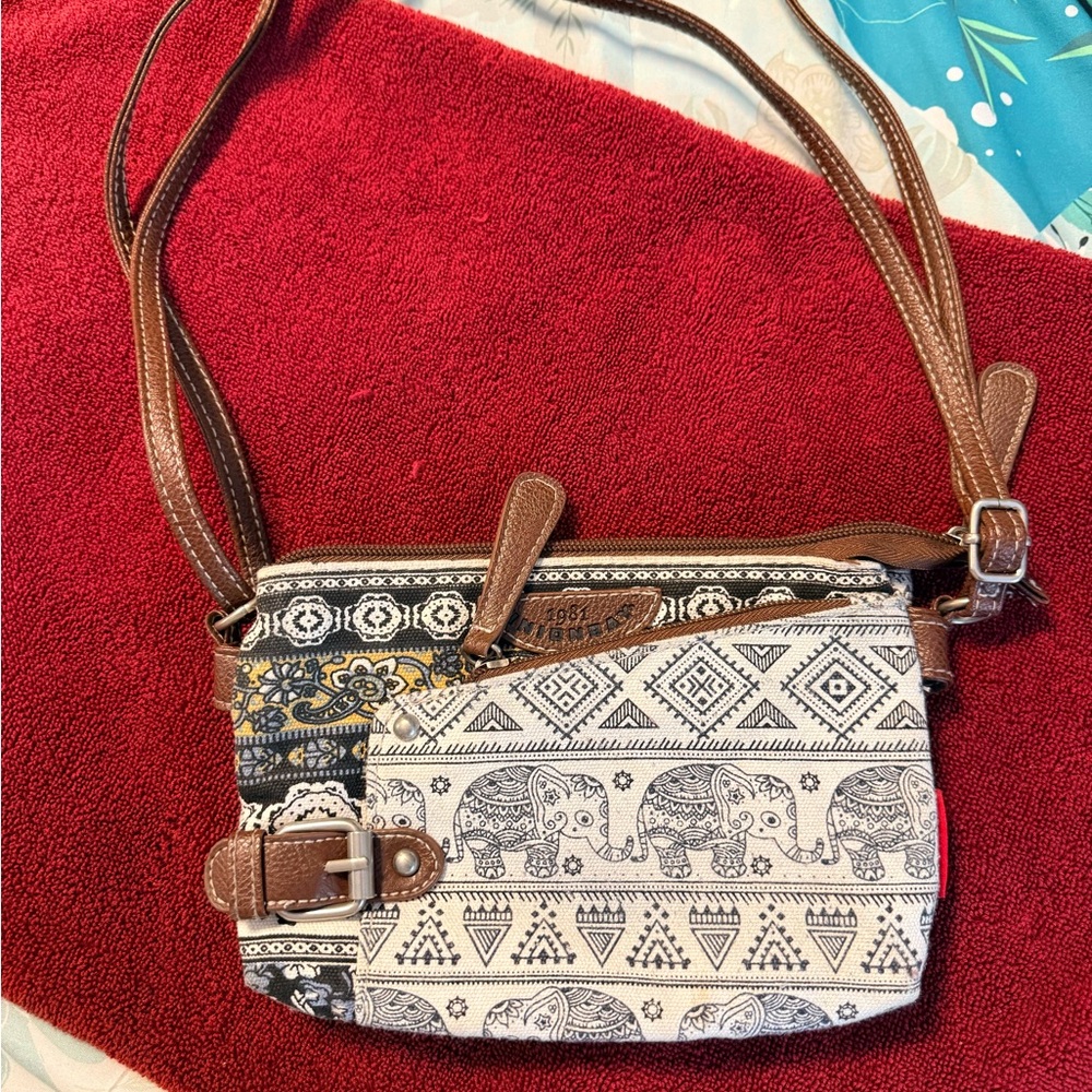 UNIONBAY Black and Brown Elephant Pattern Crossbody Bag